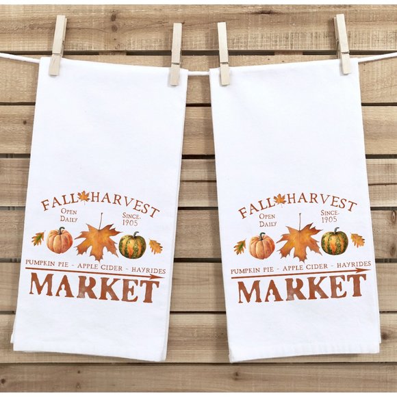 Tea Towels, Set of 2, Fall Harvest, Thanksgiving - Picture 1 of 3